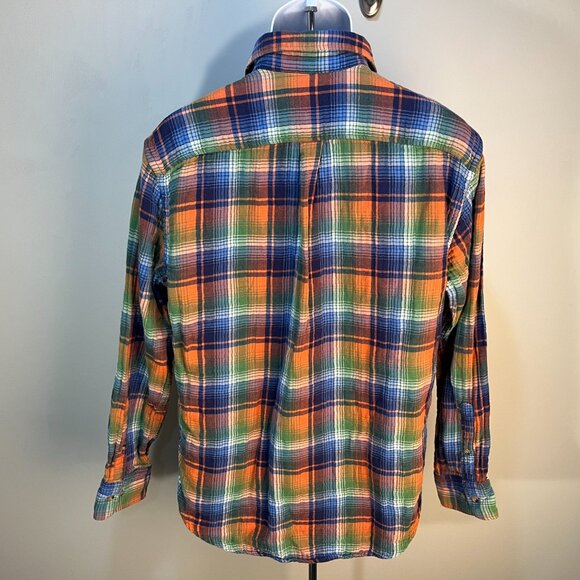 Peter Millar Men's orange, blue and green plaid Mountainside Flannel Large L EUC - Picture 5 of 6